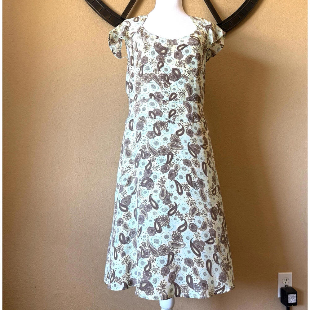 ANTHROPOLOGIE Isabella Bird 100% Silk Paisley Flutter Sleeve Midi Dress Size 10